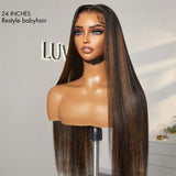 LuvMe PreMax Wigs Natural Hairline Brown Highlight Straight Glueless 13x4 Frontal Lace Long Wig Pre-Cut Lace