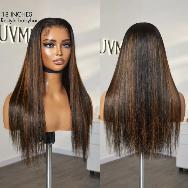 LuvMe PreMax Wigs Natural Hairline Brown Highlight Straight Glueless 13x4 Frontal Lace Long Wig Pre-Cut Lace